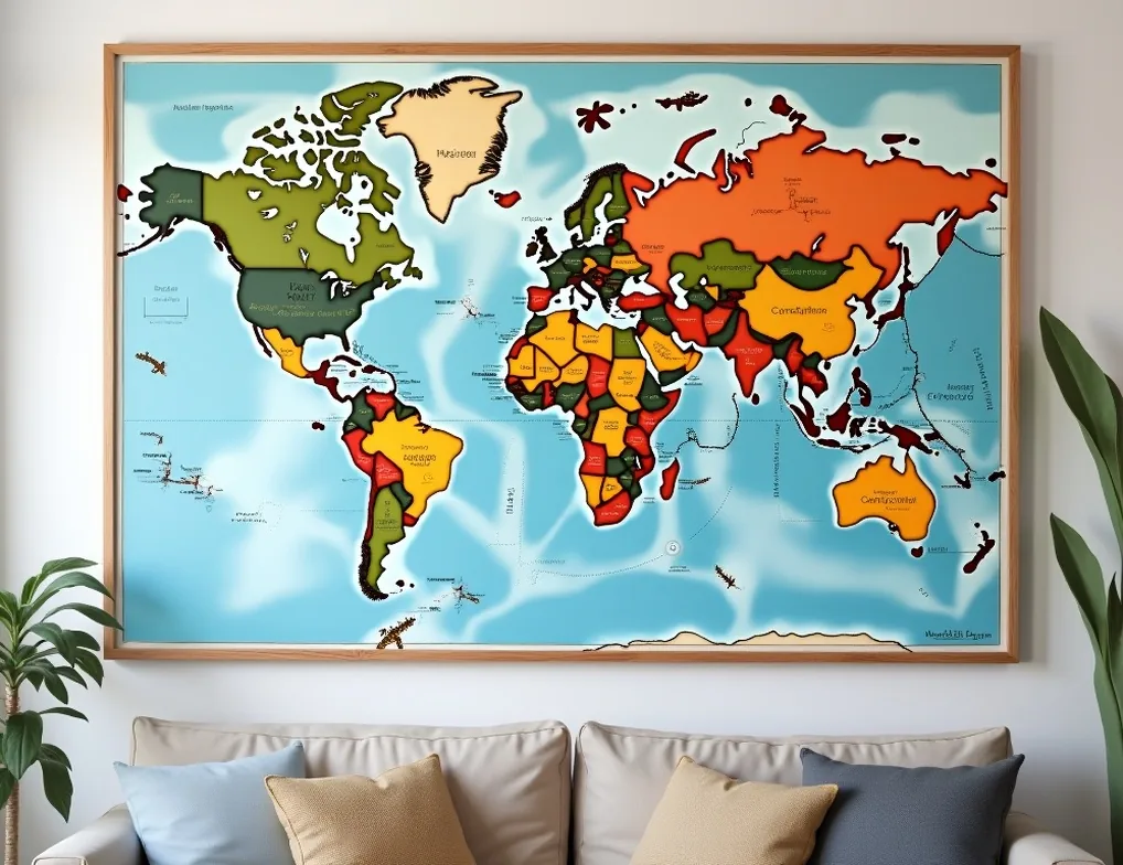 Destination travel maps displayed on office wall